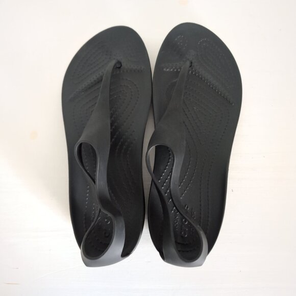 Crocs Sexi Flip Flop Sandals Womens Size 8 Black Serena T-Strap Thong - Picture 1 of 4